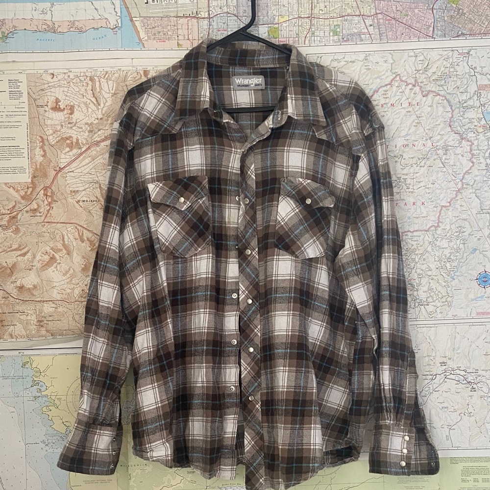 Wrangler Men's Pearl Snap Flannel Plaid Shirt